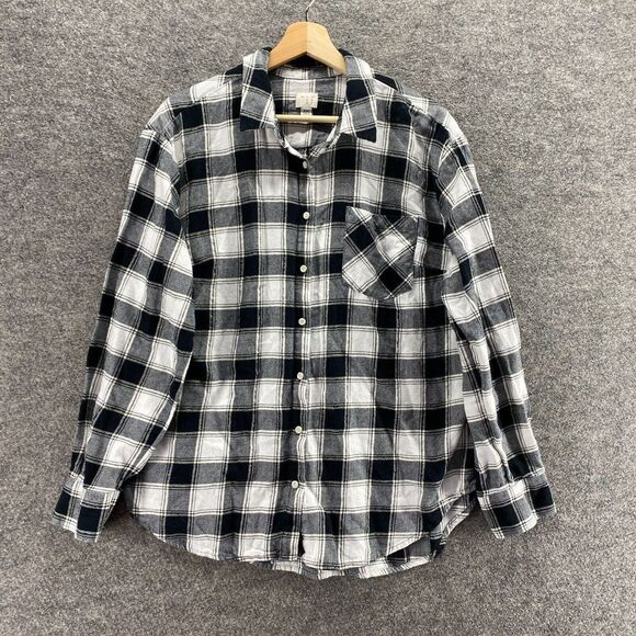 A New Day Shirt Women 2XL Black Plaid Button Up Collared Long Sleeve Cotton - Picture 1 of 9